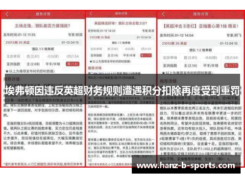 埃弗顿因违反英超财务规则遭遇积分扣除再度受到重罚 埃弗顿因违反英超财务规则遭遇积分扣除再度受到重罚